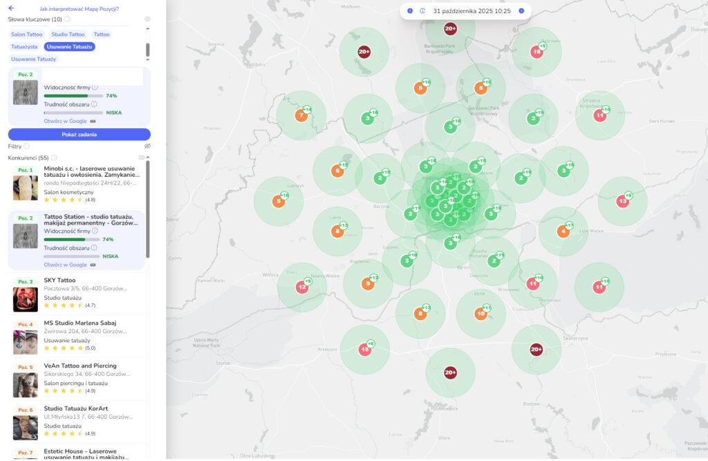 Mapa zasięgu oraz rankingi SEO studia tatuażu z Gorzowa Wielkopolskiego